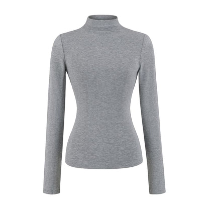 Mock Neck Long Sleeve Solid T-Shirt