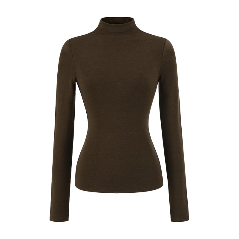 Mock Neck Long Sleeve Solid T-Shirt