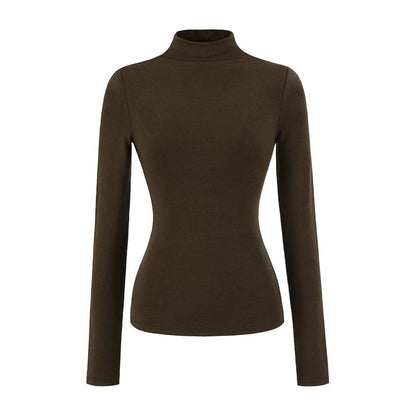 Mock Neck Long Sleeve Solid T-Shirt