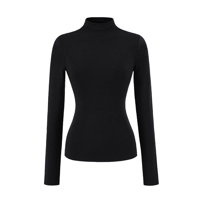 Mock Neck Long Sleeve Solid T-Shirt