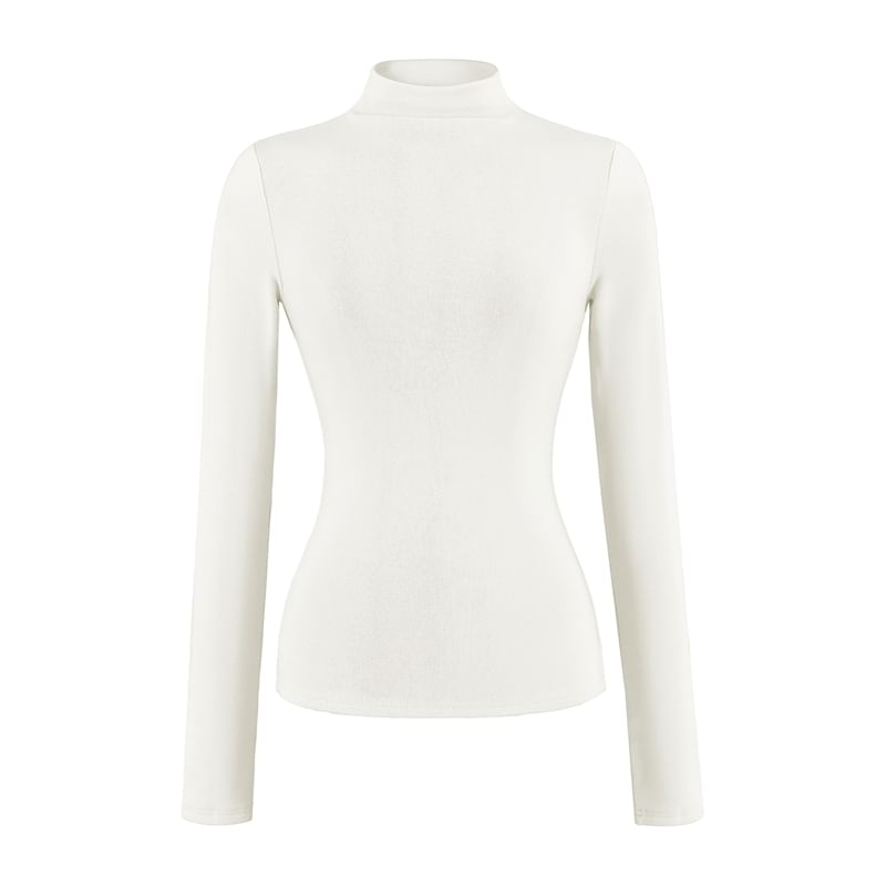 Mock Neck Long Sleeve Solid T-Shirt