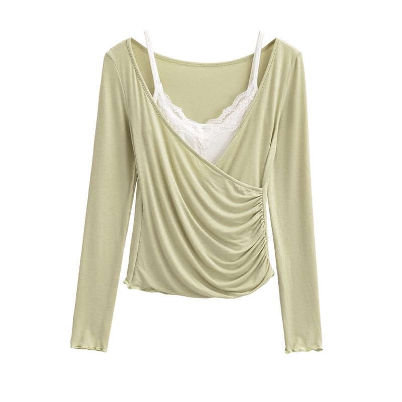 V-Neck Top with Lace Cami Set