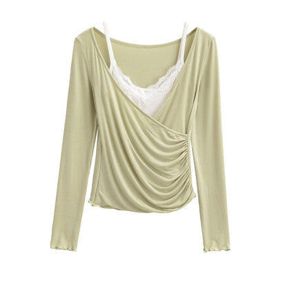 V-Neck Top with Lace Cami Set