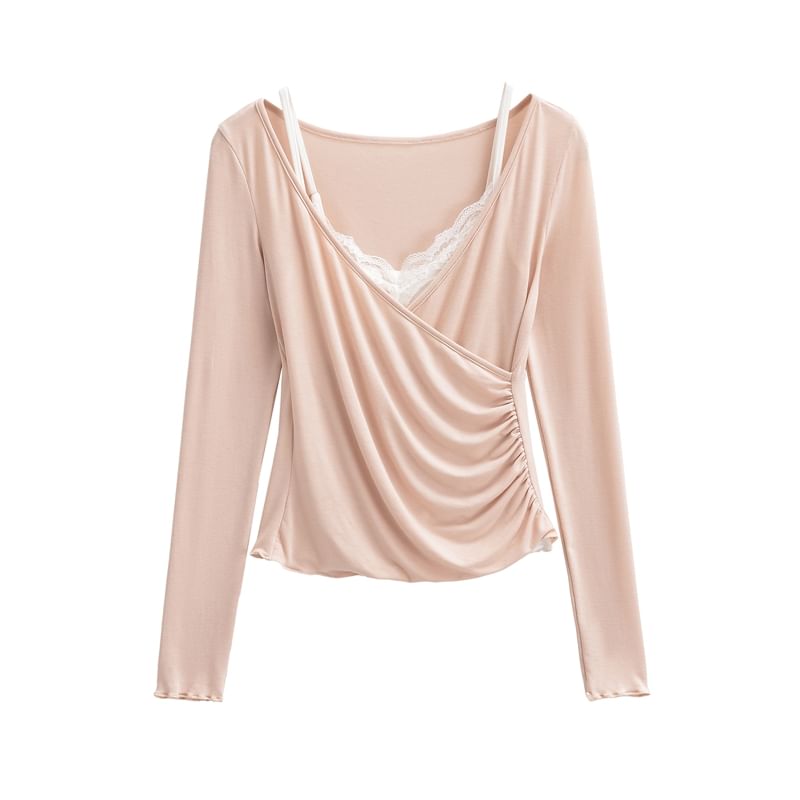 V-Neck Top with Lace Cami Set