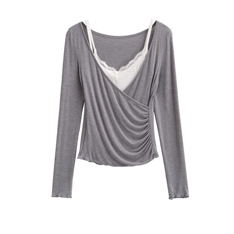 V-Neck Top with Lace Cami Set