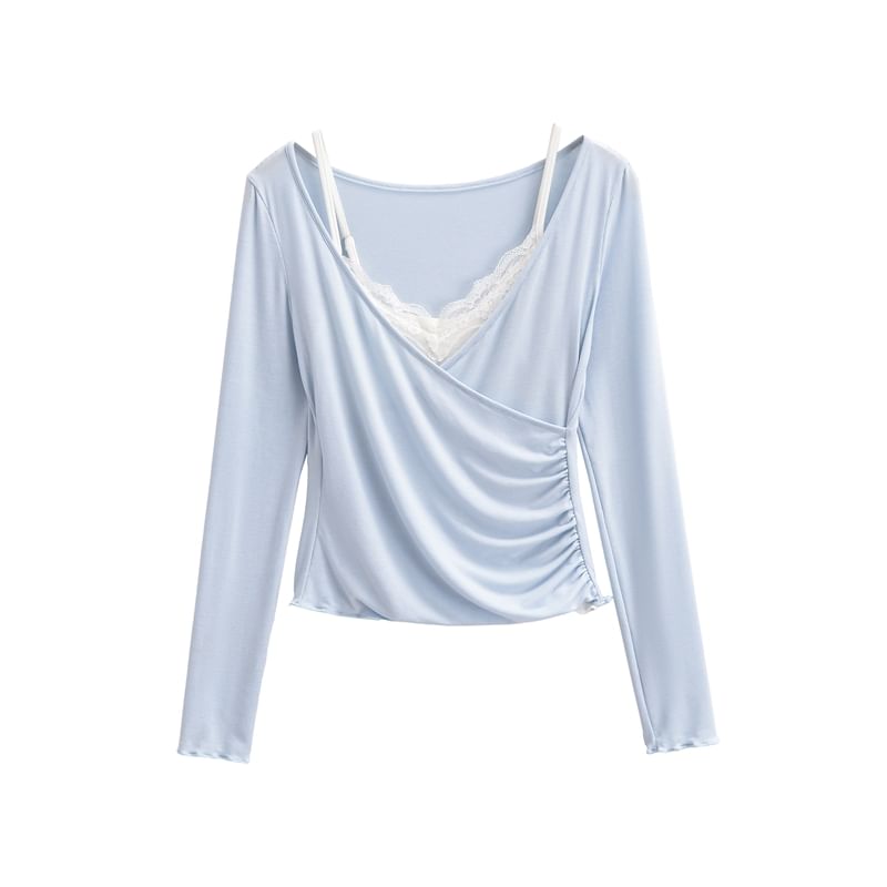 V-Neck Top with Lace Cami Set
