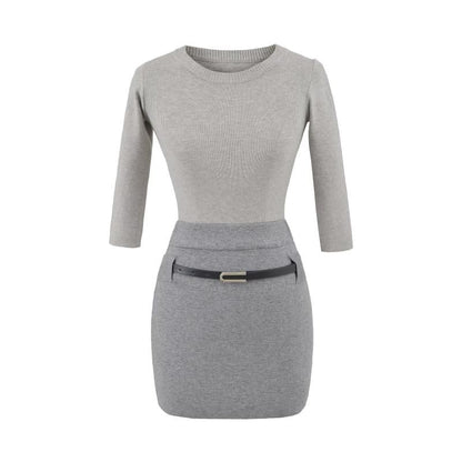 3/4 Sleeve Crewneck Knit Top & Mini Skirt