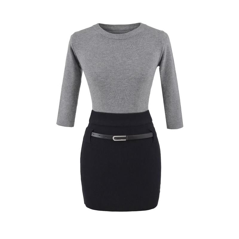 3/4 Sleeve Crewneck Knit Top & Mini Skirt