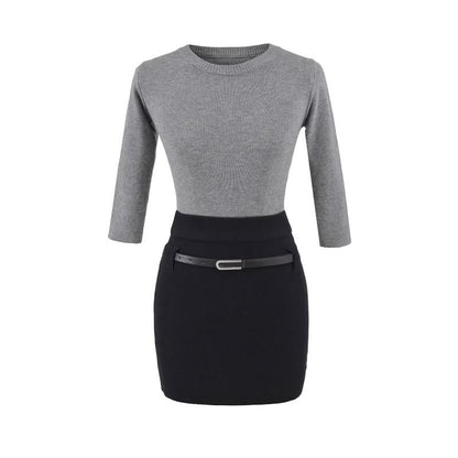 3/4 Sleeve Crewneck Knit Top & Mini Skirt