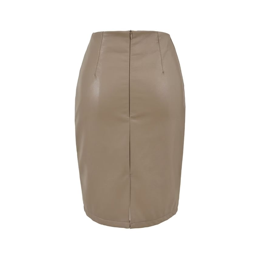 Faux Leather Pencil Skirt - High Waist