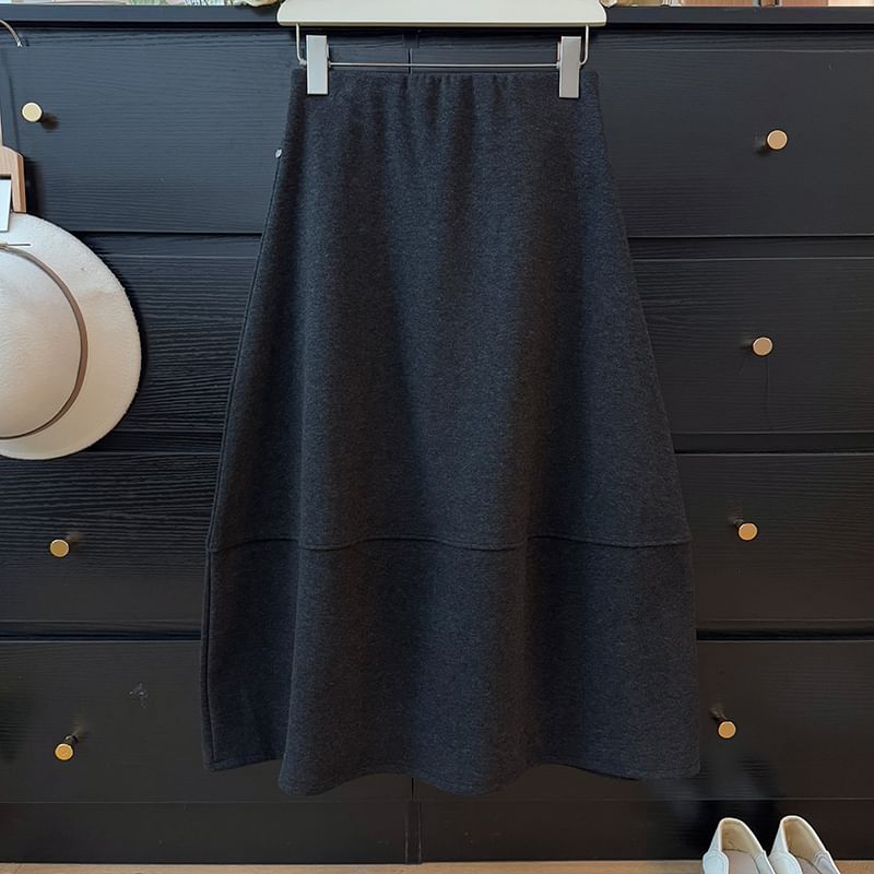 High Waist Plain Maxi A-Line Skirt