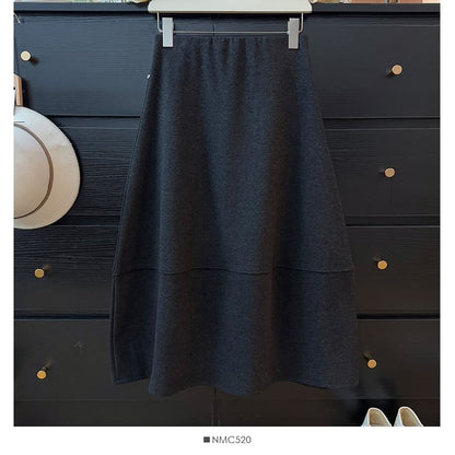 High Waist Plain Maxi A-Line Skirt