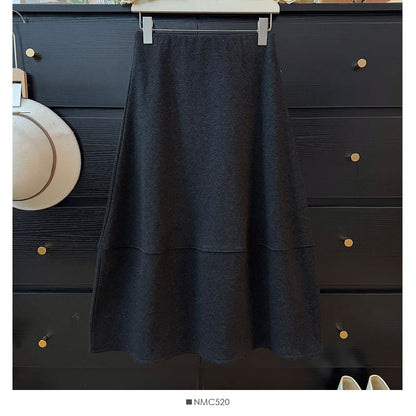 High Waist Plain Maxi A-Line Skirt