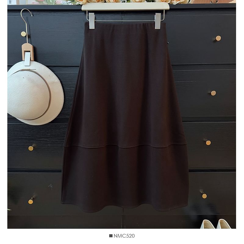 High Waist Plain Maxi A-Line Skirt