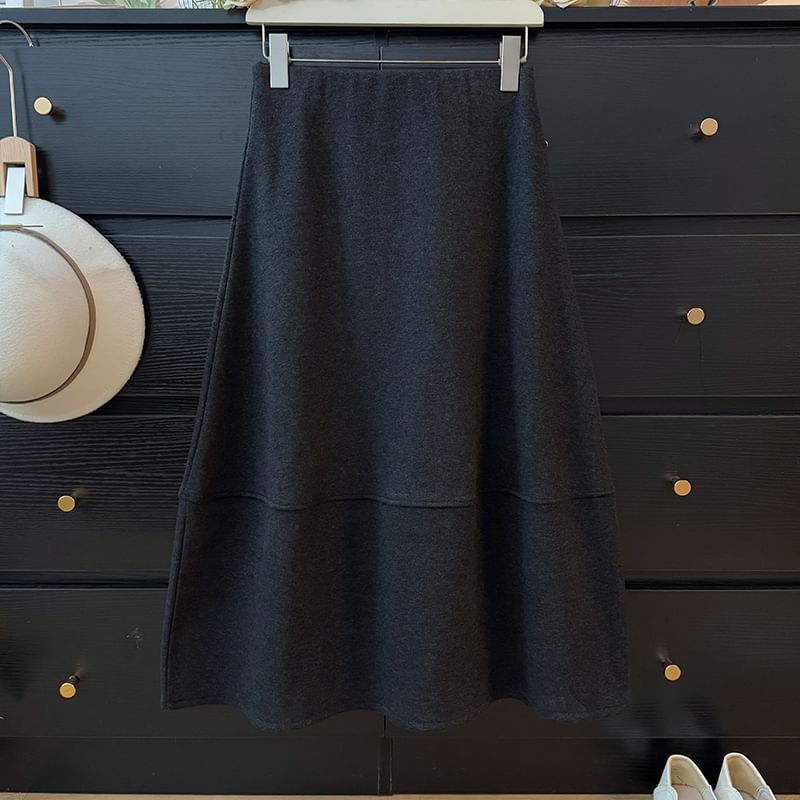 High Waist Plain Maxi A-Line Skirt