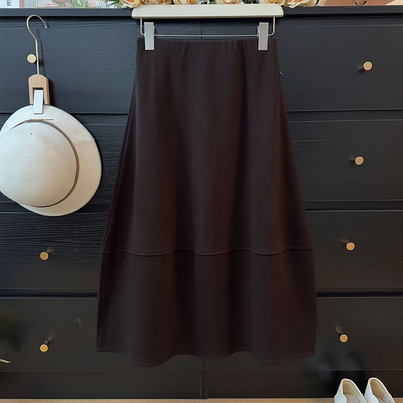 High Waist Plain Maxi A-Line Skirt
