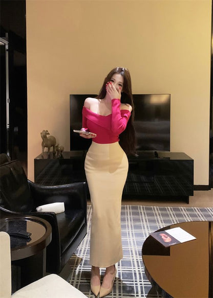Off-Shoulder Tee & Maxi Pencil Skirt Set