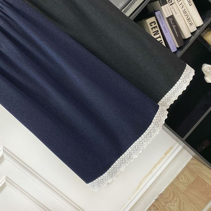 Elastic Waist Lace Trim Midi A-Line Pencil Skirt