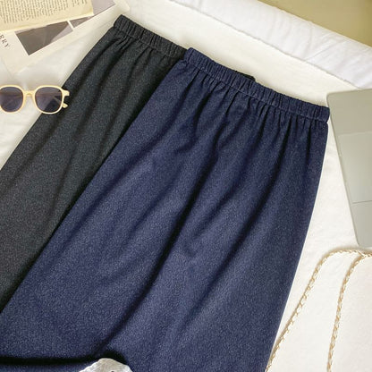 Elastic Waist Lace Trim Midi A-Line Pencil Skirt