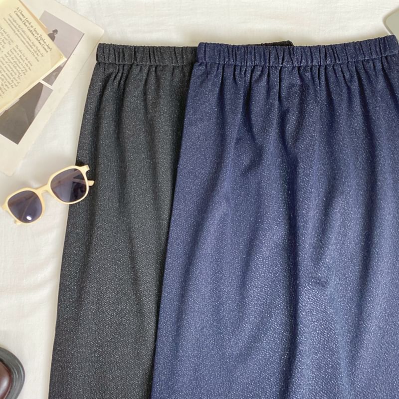 Elastic Waist Lace Trim Midi A-Line Pencil Skirt