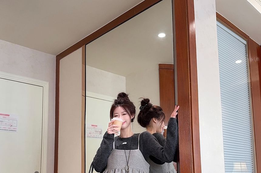 Round Neck Knit Top, Ruffle Camisole & Baggy Pants Set