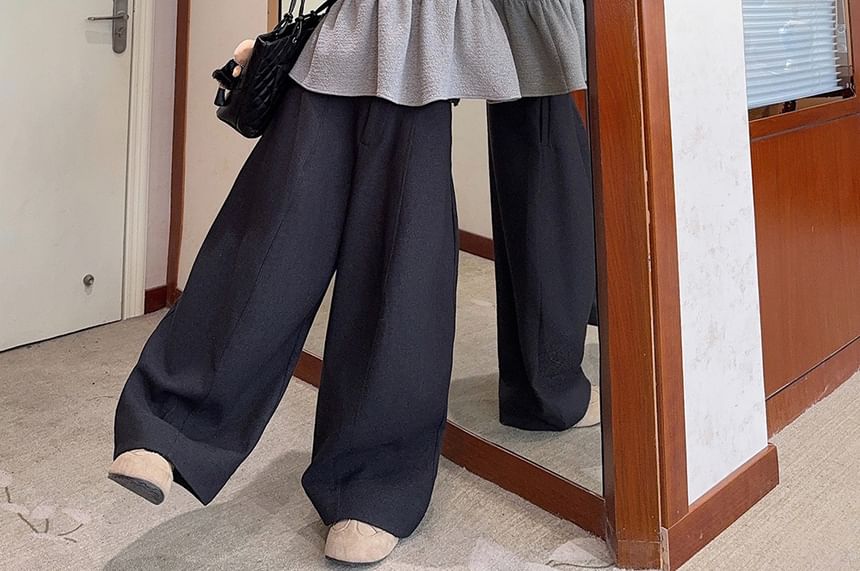 Round Neck Knit Top, Ruffle Camisole & Baggy Pants Set