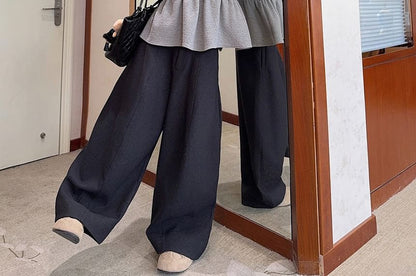 Round Neck Knit Top, Ruffle Camisole & Baggy Pants Set