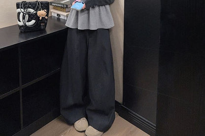 Round Neck Knit Top, Ruffle Camisole & Baggy Pants Set