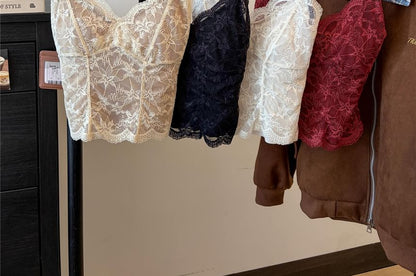 Lace-Trimmed V-Neck Corset Shell