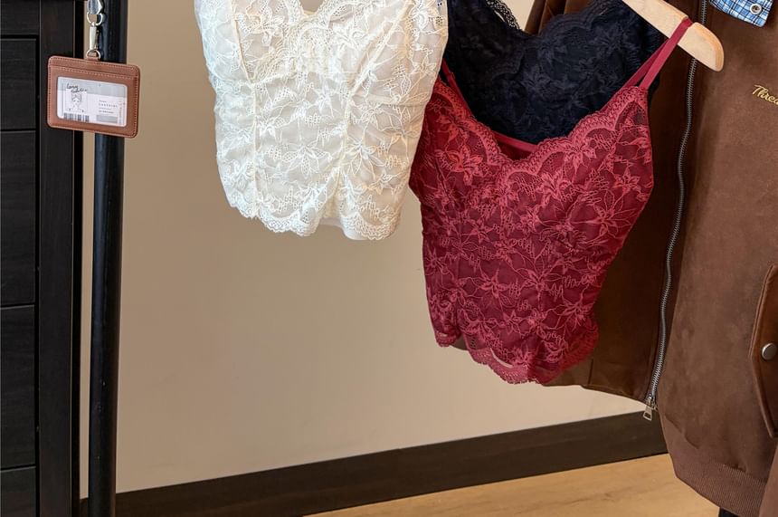 Lace-Trimmed V-Neck Corset Shell