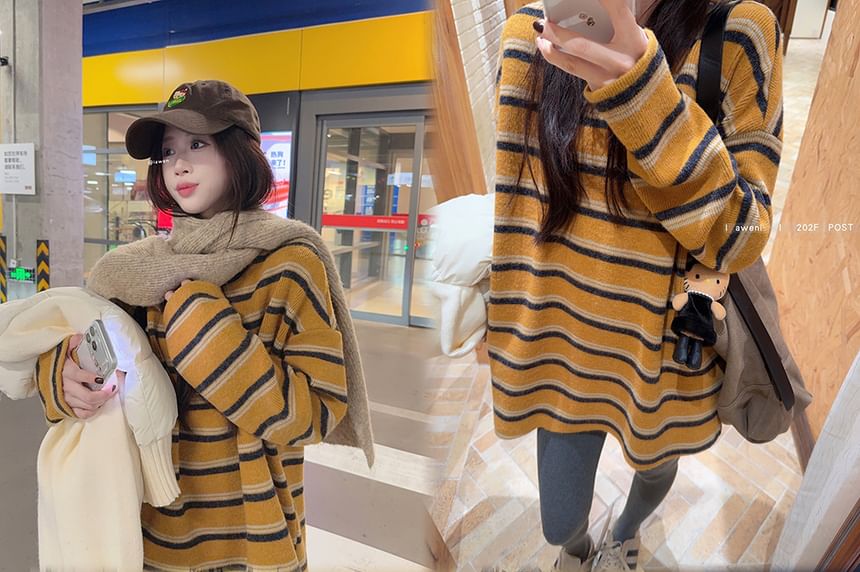 Drop Shoulder Crew Neck Striped Tee