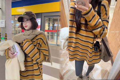 Drop Shoulder Crew Neck Striped Tee