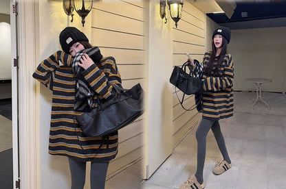 Drop Shoulder Crew Neck Striped Tee