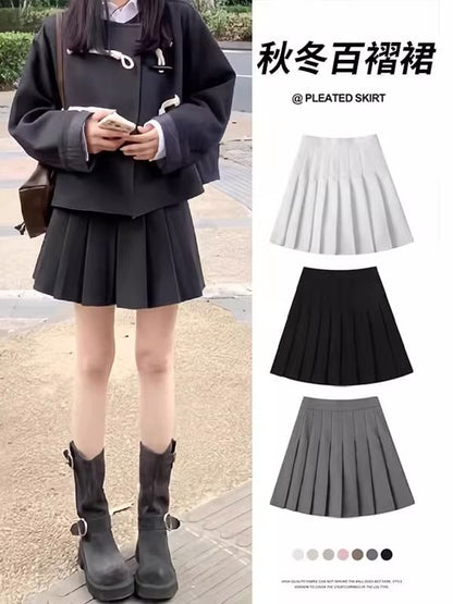 High Waist Pleated Mini A-Line Skirt