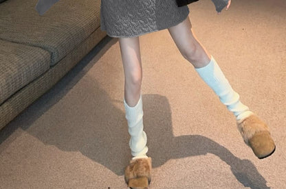 Long-Sleeve Round Neck Cable Knit Crop Top & High Waist Contrast Trim Mini A-Line Skirt