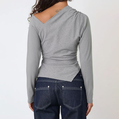 Asymmetric Slit Tee with Extended Sleeves