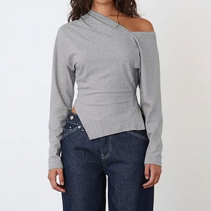 Asymmetric Slit Tee with Extended Sleeves