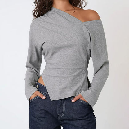 Asymmetric Slit Tee with Extended Sleeves