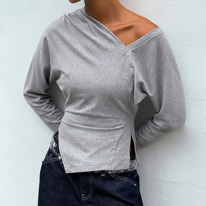 Asymmetric Slit Tee with Extended Sleeves