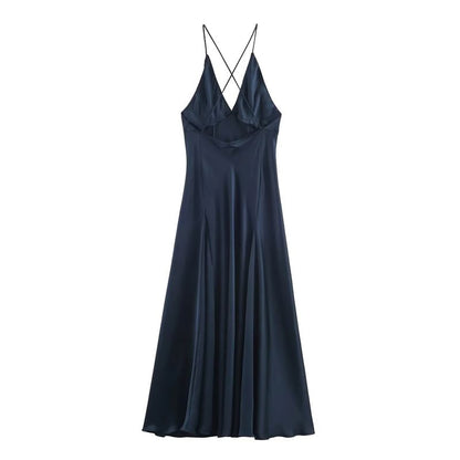 Spaghetti Strap V-Neck Plain Maxi A-Line Dress