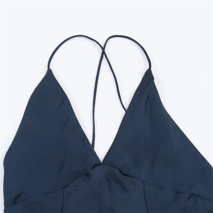 Spaghetti Strap V-Neck Plain Maxi A-Line Dress