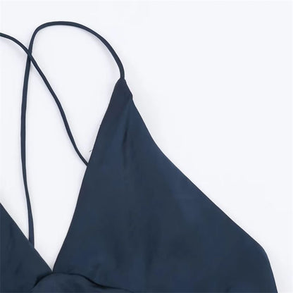 Spaghetti Strap V-Neck Plain Maxi A-Line Dress