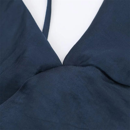 Spaghetti Strap V-Neck Plain Maxi A-Line Dress