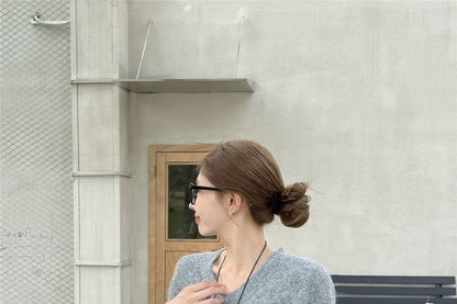 Relaxed V-Neck Knit Sweater with Solid Color