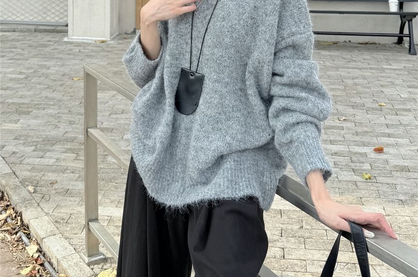 Relaxed V-Neck Knit Sweater with Solid Color