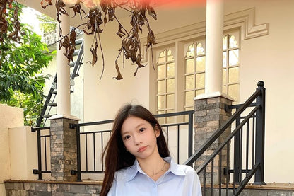 Loose-Fit Solid Long-Sleeve Button-Down Shirt