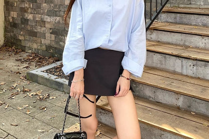 Loose-Fit Solid Long-Sleeve Button-Down Shirt