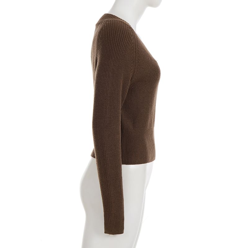 Cropped V-Neck Sweater in Solid Color