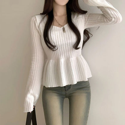 Ribbed Peplum Tee with Solid Finish