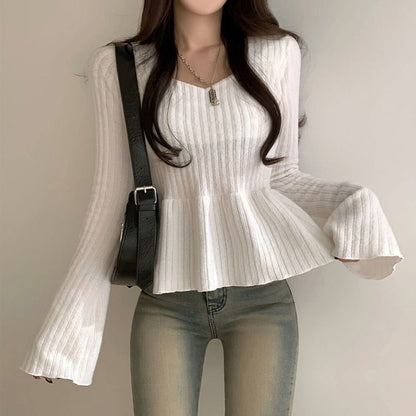 Ribbed Peplum Tee with Solid Finish